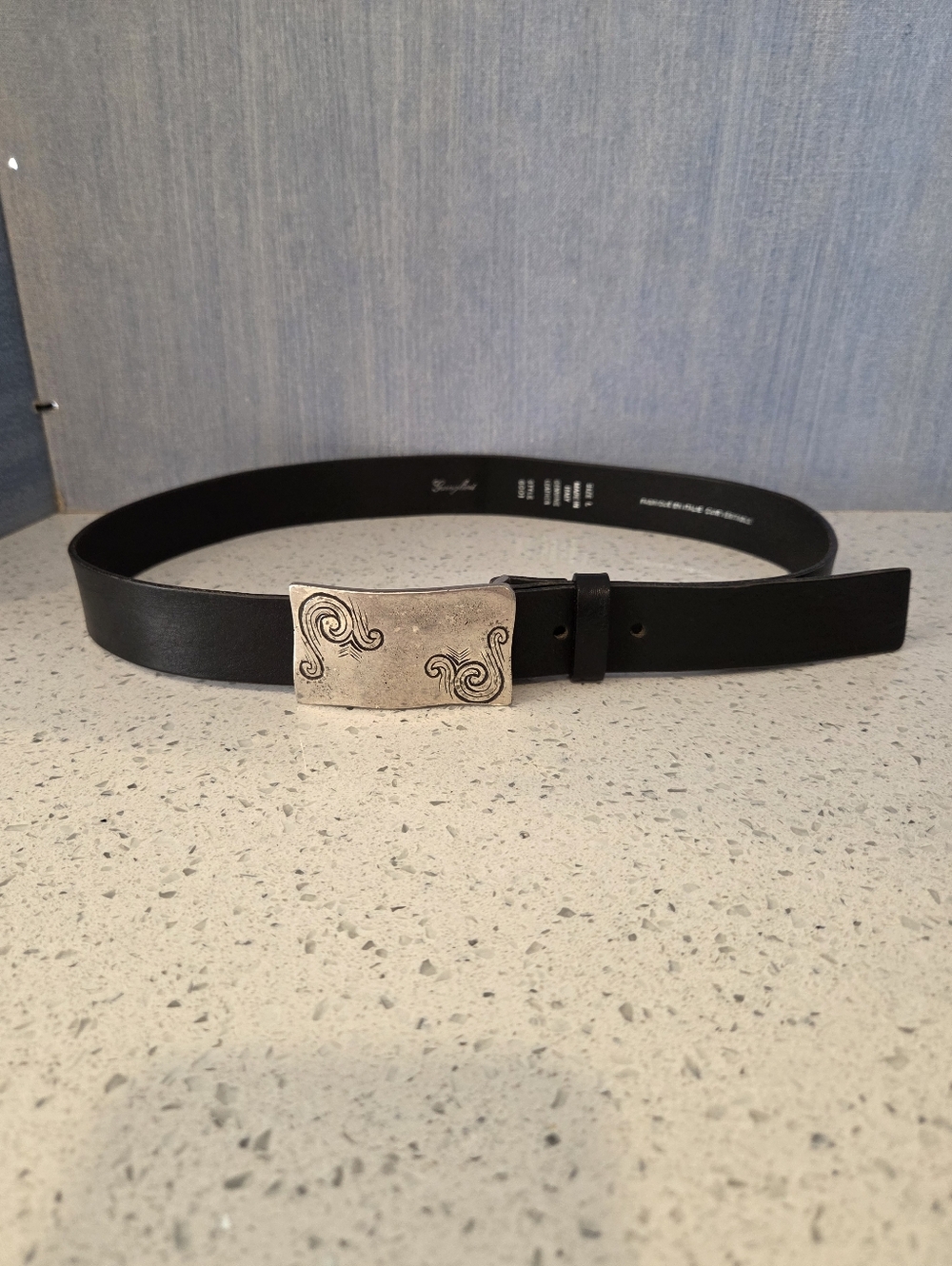 Garuglieri Black Leather Belt With Silver Tone Metal Buckle